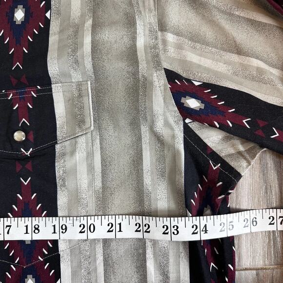 VTG Wrangler Western Shirts Red White Blue Aztec Stripe Pearl Snap XL cowboy - Picture 5 of 6